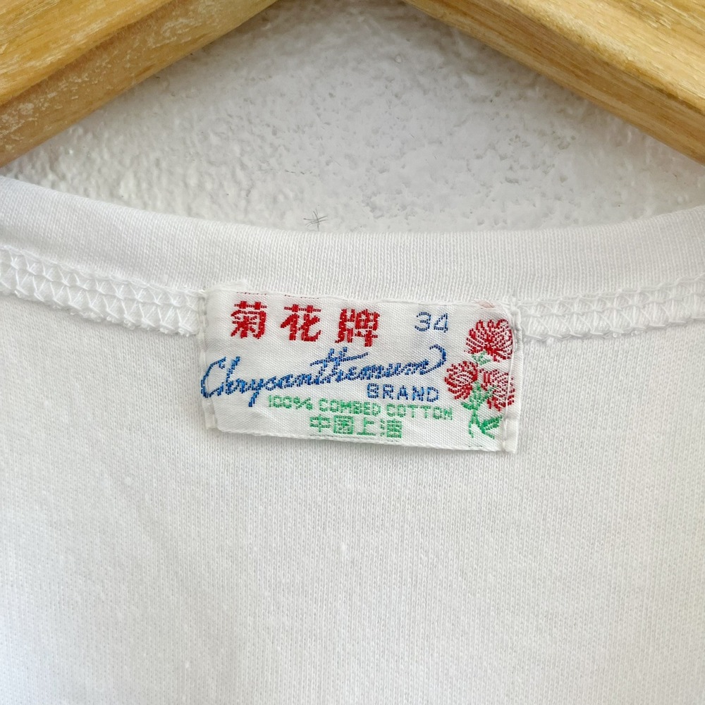 NWOT CHRYSANTEMUM Vintage Brand White 100% Combed Cotton Long Sleeve T‑Shirt - Picture 7 of 7